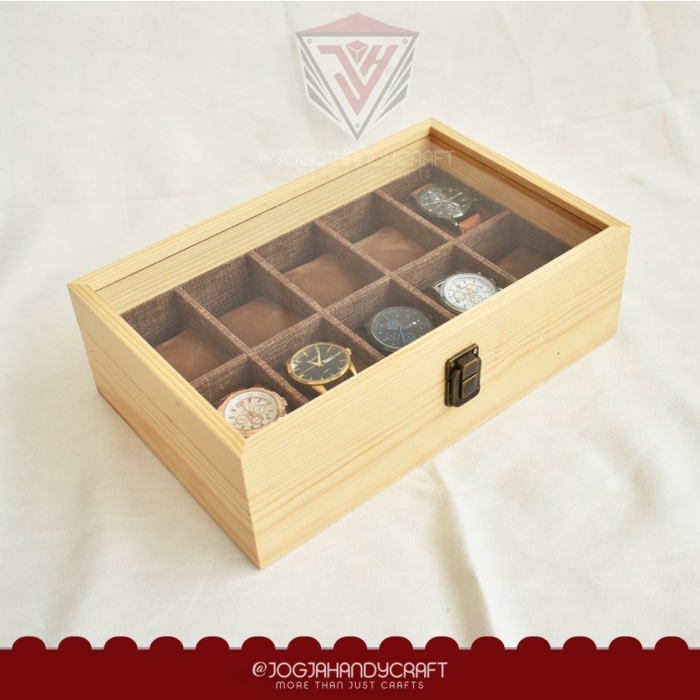 Premium Wooden Watch Box / Kotak Jam Tangan Kayu 10 Slot / Tempat Jam Tangan Pine Wood