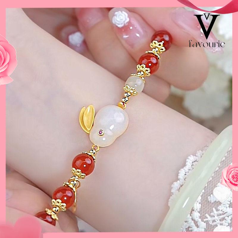 CODCODManik-manik merah gelang kelinci giok fashion wanita kelas atas hadiah Hari Valentine-FA-FA