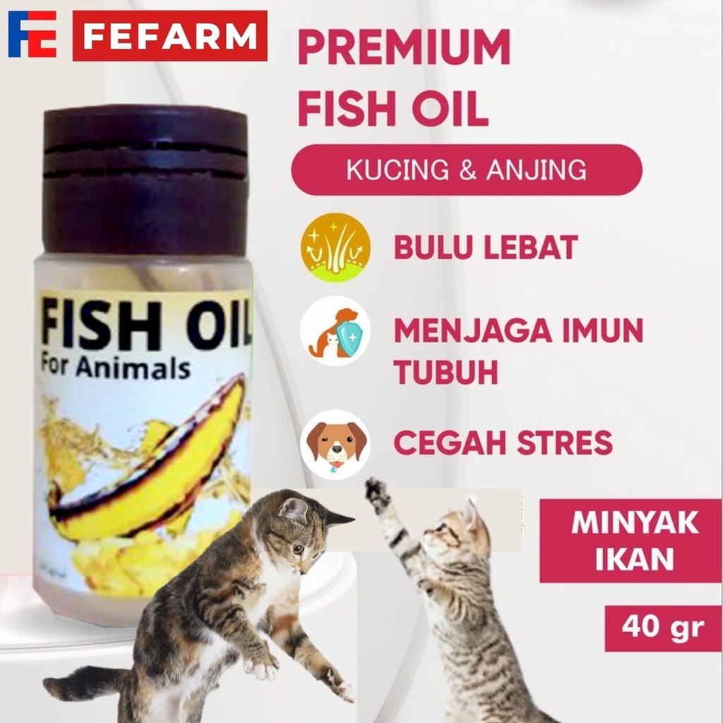 Vitamin Kucing Gemuk Bulu Lebat Minyak Ikan Suplemen Nafsu Makan 20 Butir FEFARM