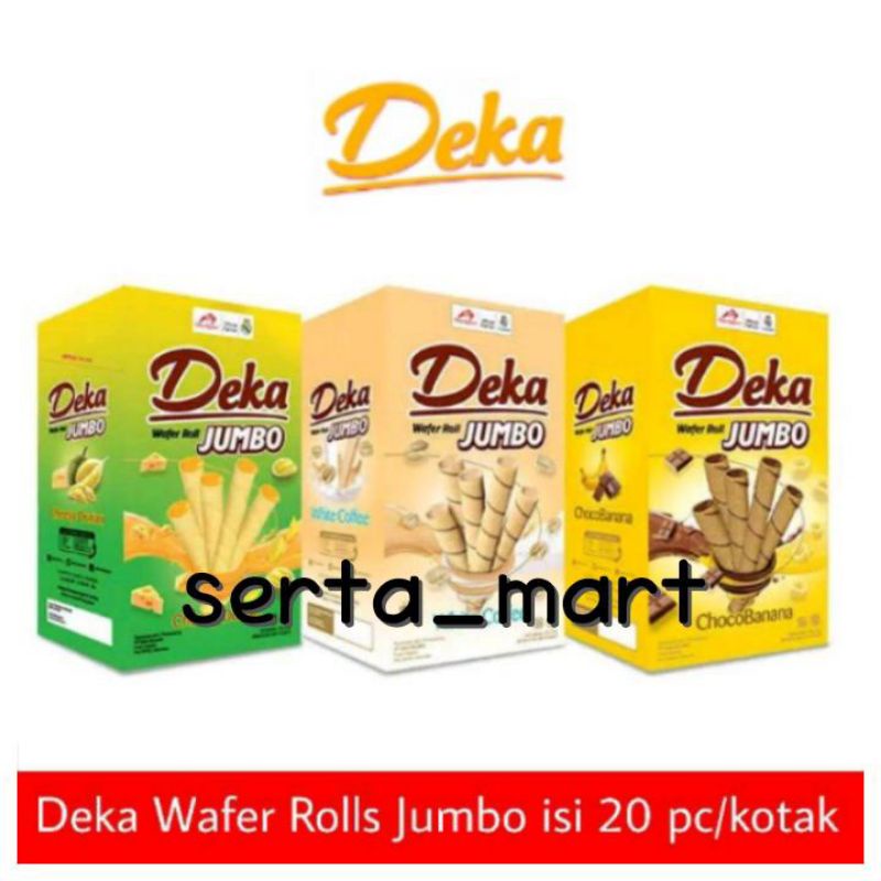 

Deka Wafer Roll Jumbo 20pcs x 16gr - Choco banana / Durian / White Coffee