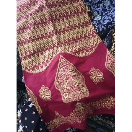 Murah Meriah kain batik wayang prada omah wayang gunungan wayang warna gold zigzag kain bahan baju k