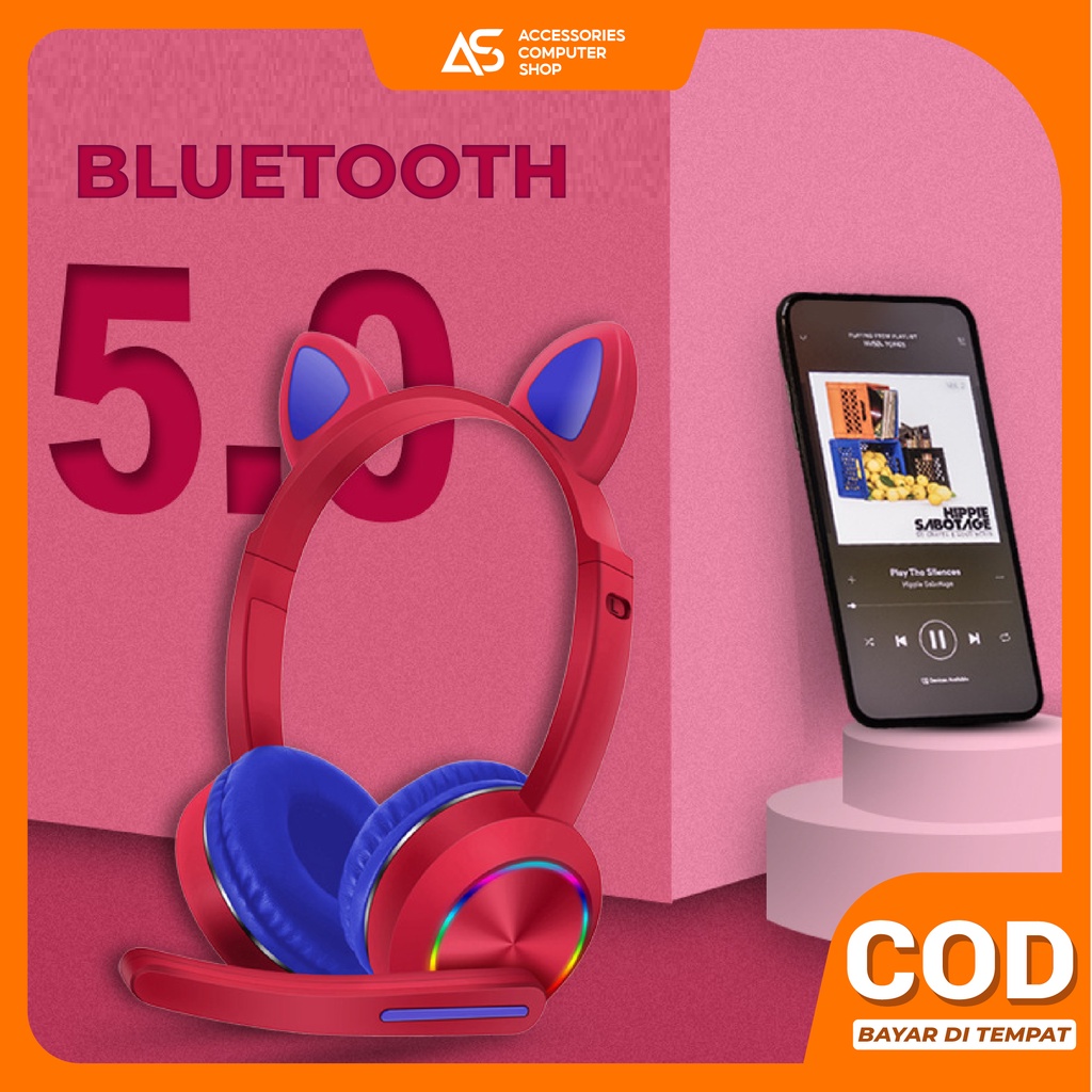 Headset Gaming Cat Ear AKZ - K23 Bluetooth RGB Stylish With Microphone