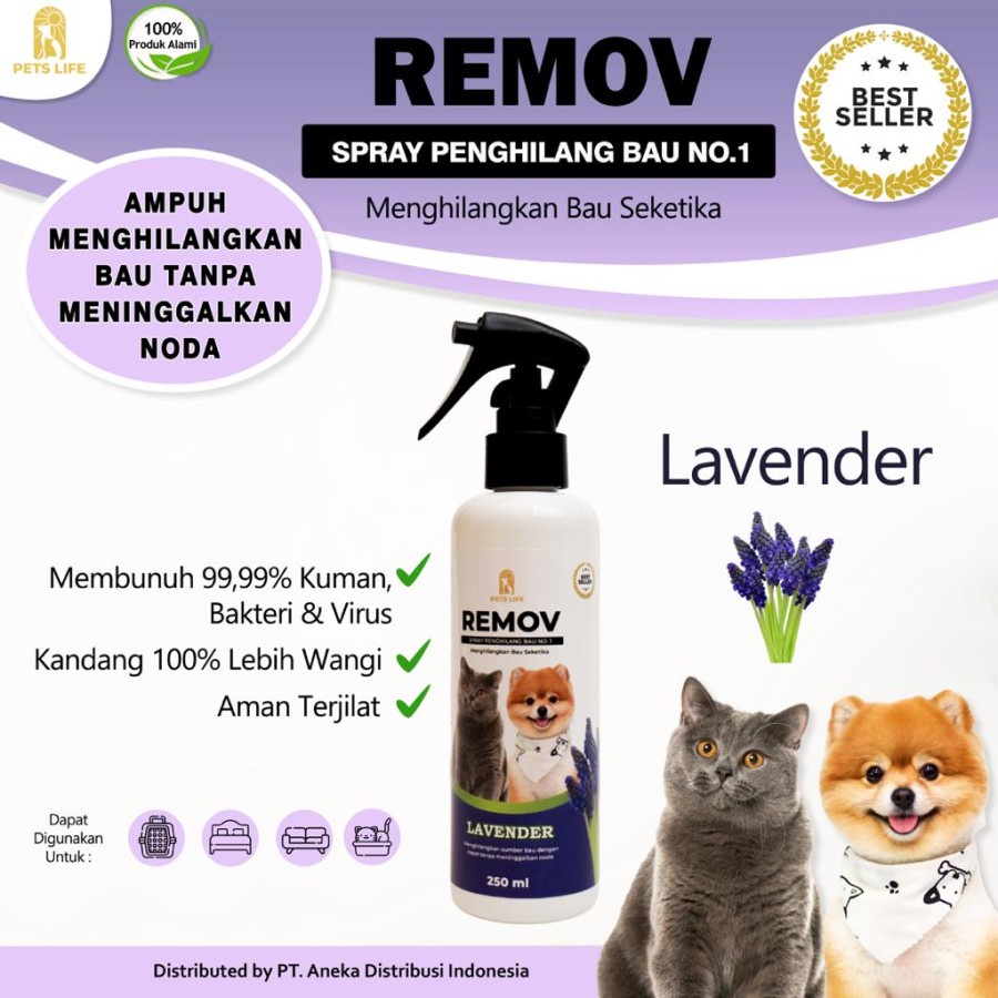 REMOV SPRAY 250 ML / Penghilang Bau Hewan dan Kandang varian wangi