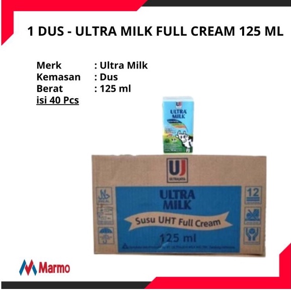 

SUSU UHT ULTRA MILK FULL CREAM 125 ml x 40 pcs - 1 DUS