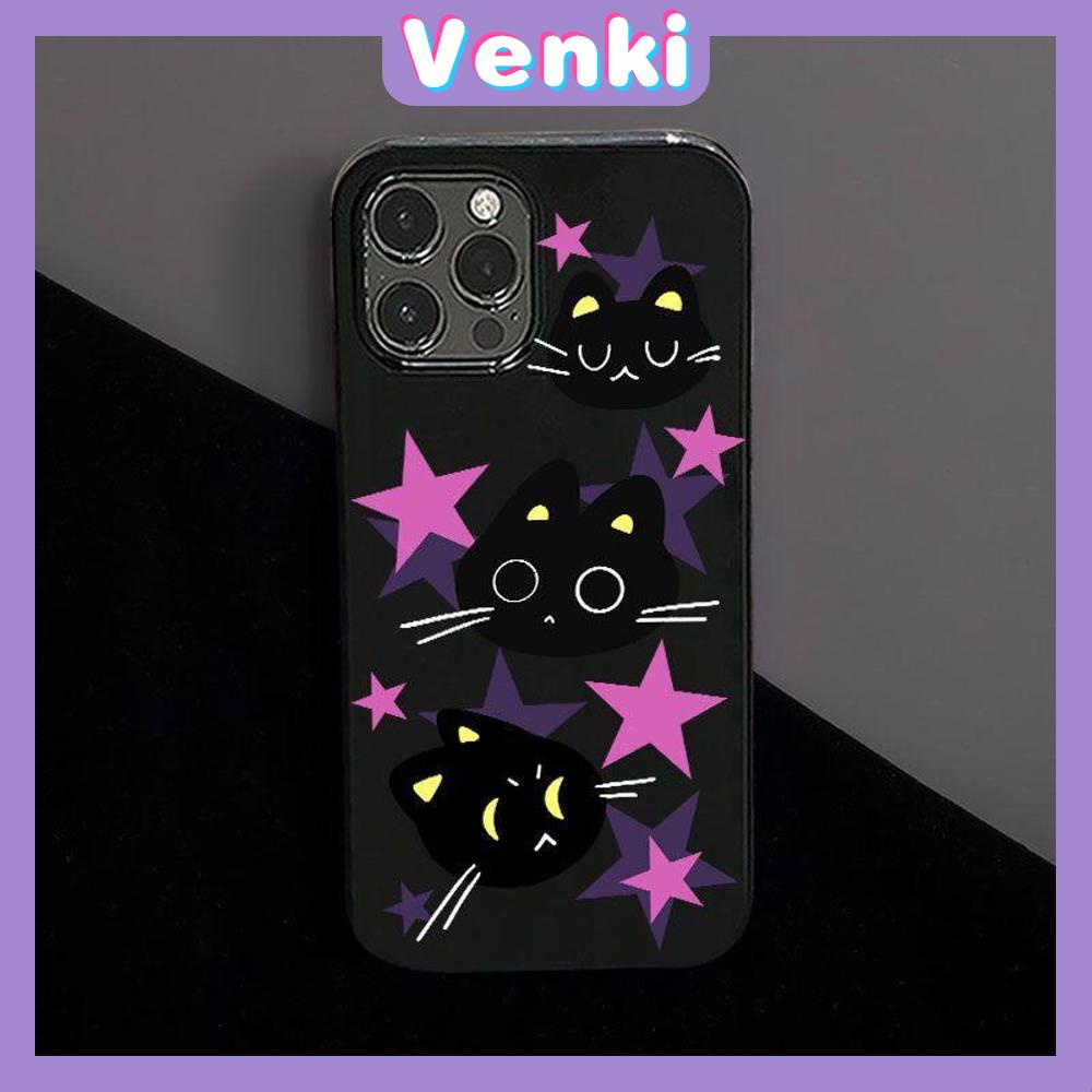 Case For iPhone 14 Pro Max Soft TPU Candy Case Stars and Cute Cat Glossy Black Back Cover Camera Protection Shockproof For iPhone 13 12 11 Pro Max 7 8 Plus X XR