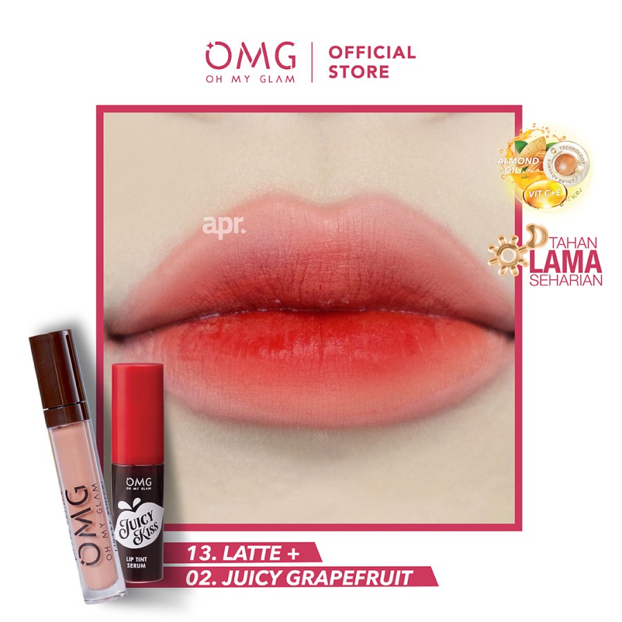 OMG Oh My Glam Plum Juicy Ombre Grapefruit Peach Pinkish Coral Orange Fuscia LIPTINT LIPCREAM