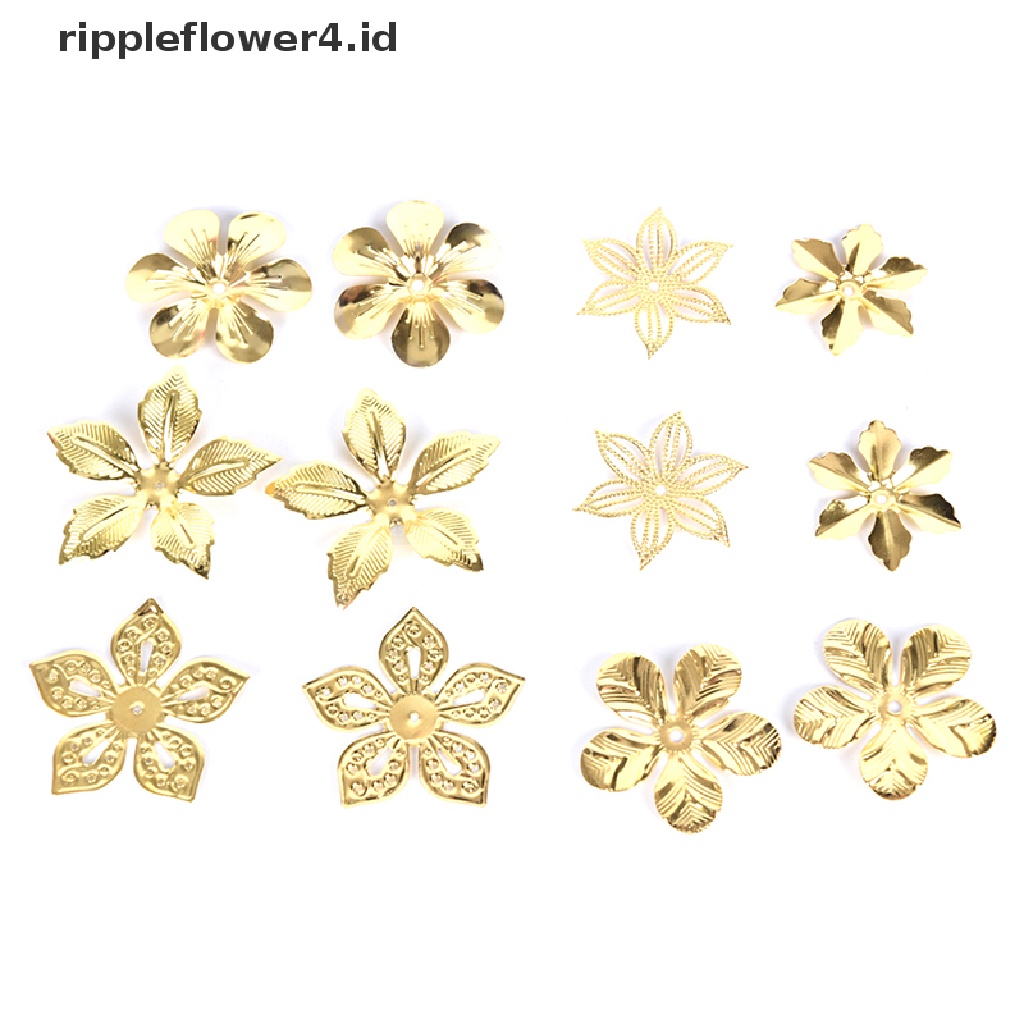 {rippleflower4.id} 50pcs/set Vintage Logam Bunga Kerawang Slice Ch Perhiasan Temuan Kerajinan DIY~