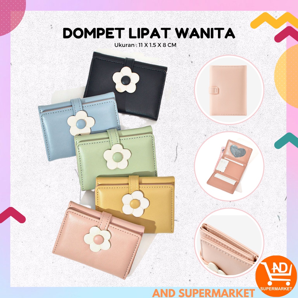 Dompet Lipat Wanita Import Bunga Dompet Mini Cewek Kartu Murah Fashion Korea Style Casual Cantik D75