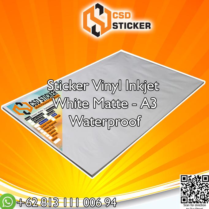 

Sticker Vinyl Inkjet WHITE Matte Waterproof - A3 Per pack (20 lembar)