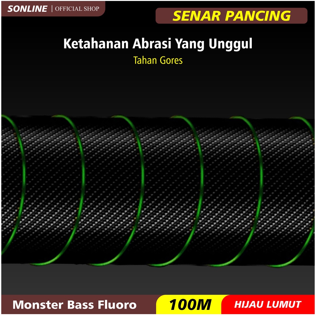 SONLINE Tali Pancing  Bass FLUOROCARBON 100M Warna Hijau Senar Pancing Fishing Line Strength 4.20kg-16.5kg Sangat kuat