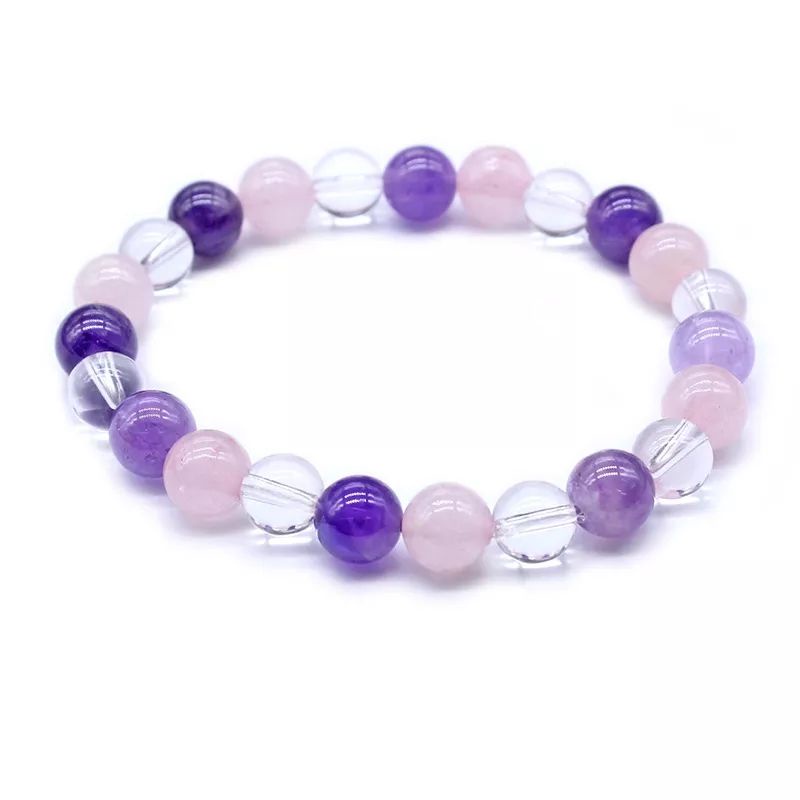 Gelang Wanita Fluorite - Amethyst Clear Rose Quartz - Elastis - 8mm
