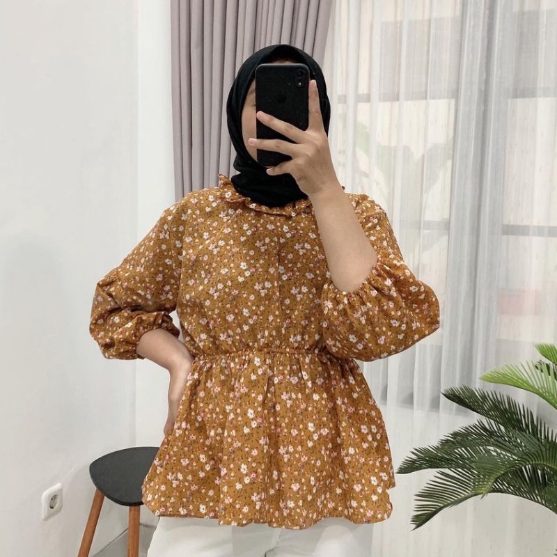 FLOWER VINTAGE KOREAN STYLE BLOUSE- OLLA KOREAN BLOUSE BAHAN WOLFIS