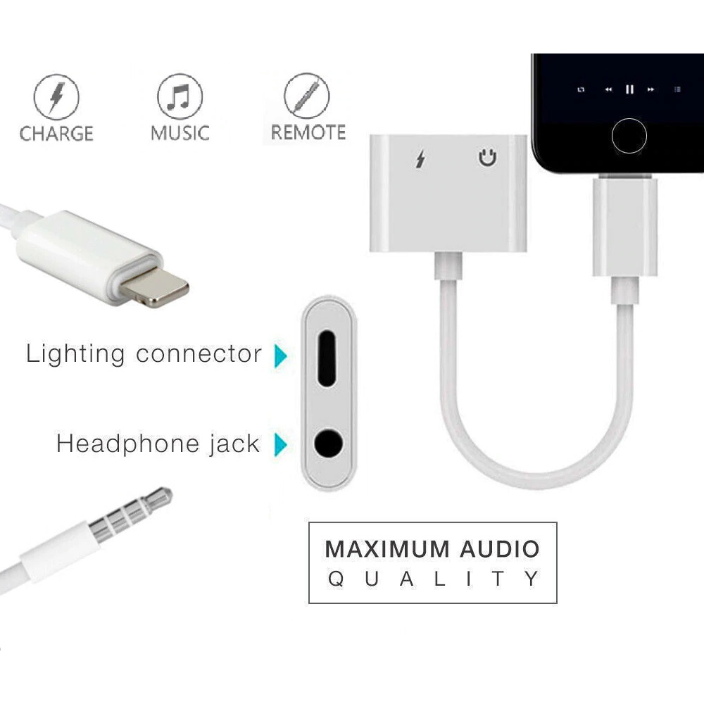 Kabel Splitter Lightning 2in1 for iP - Adapter Converter Audio Headphone Jack 3.5mm