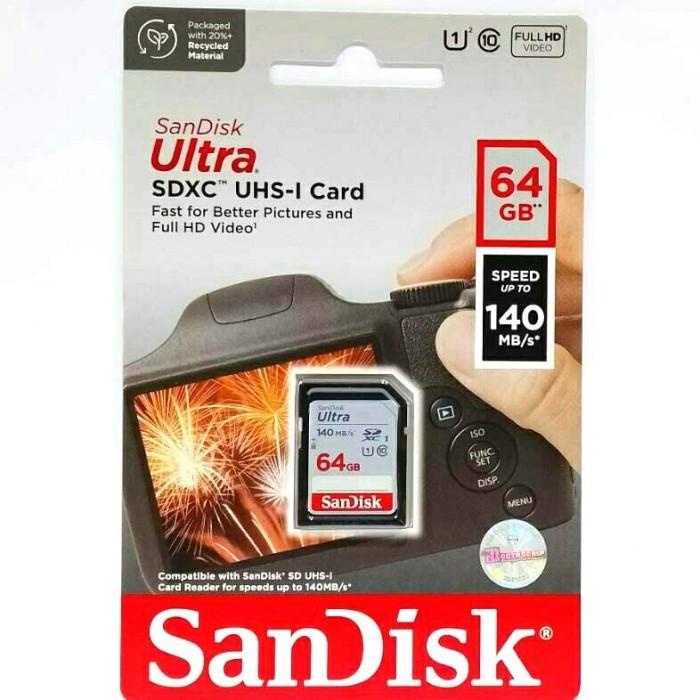 SD Card 64GB  CL10 Sandisk Ultra UHS-I CL10 up to 140mb/s - Garansi Resmi