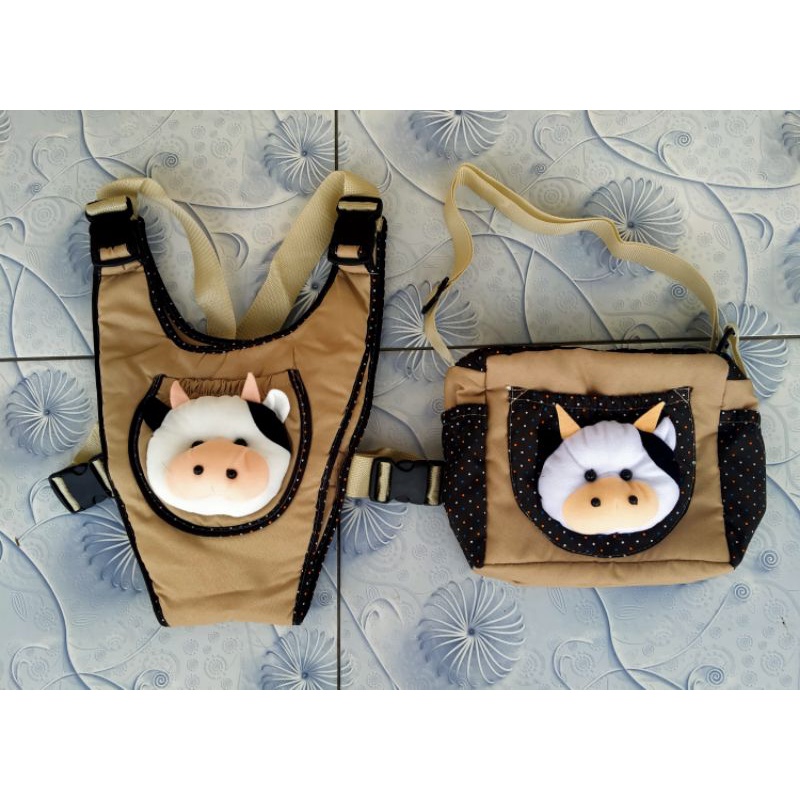 tas2in1dan gendongan depan boneka sapi