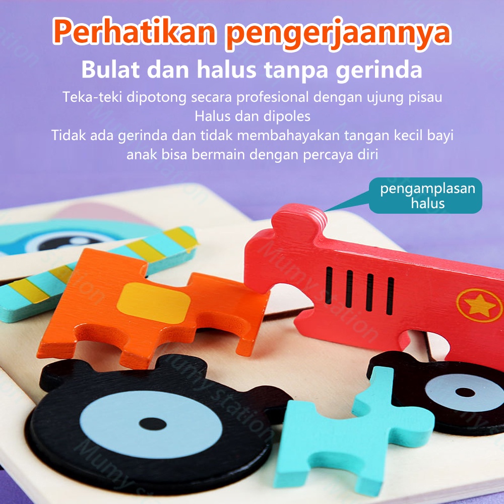 Mumystation 3D puzzle kayu gambar hewan dan kendaraan lucu jigsaw puzzle