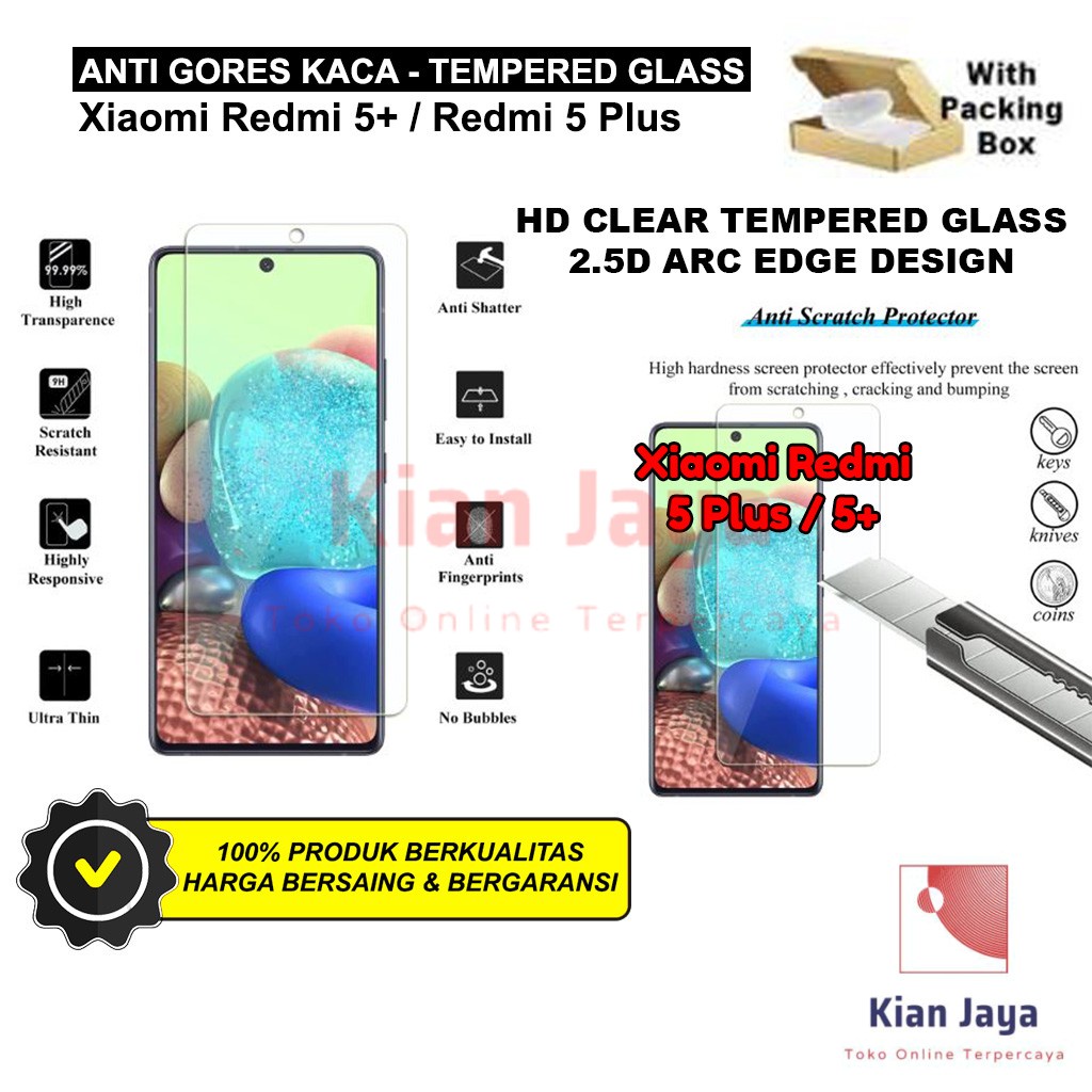 Anti Gores Kaca Hp Xiaomi Redmi 5 Plus 5+ Tempered Glass Premium Bening Transparan Clear TG Temper Glas