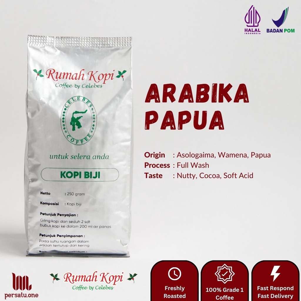 

Kopi Arabika Papua Biji/Giling Halus/Medium | CELEBES COFFEE | Kemasan 100, 250, dan 500 gram