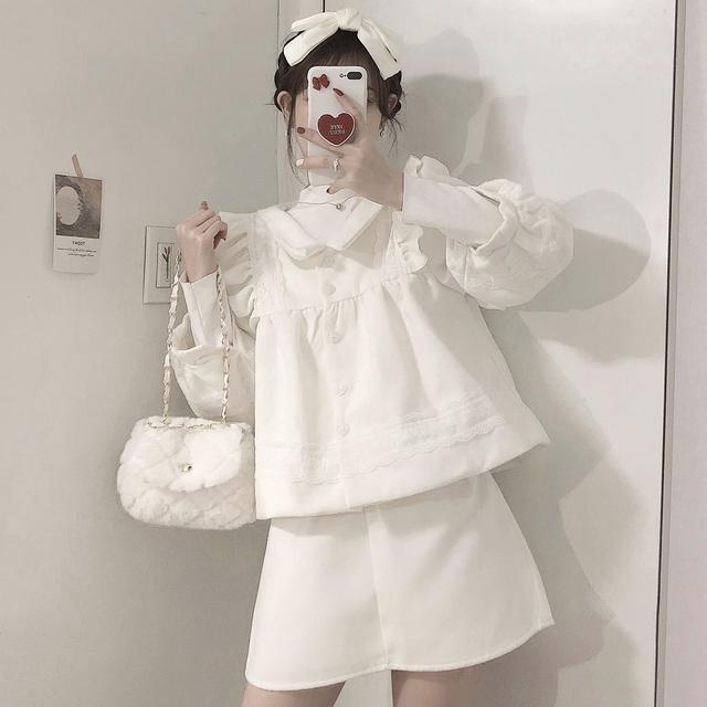 Siswa Suhao Versi Korea dari pemerah pipi putih kecil setelan dua potong rok temperamen ramping mantel atas wanita yang lucu