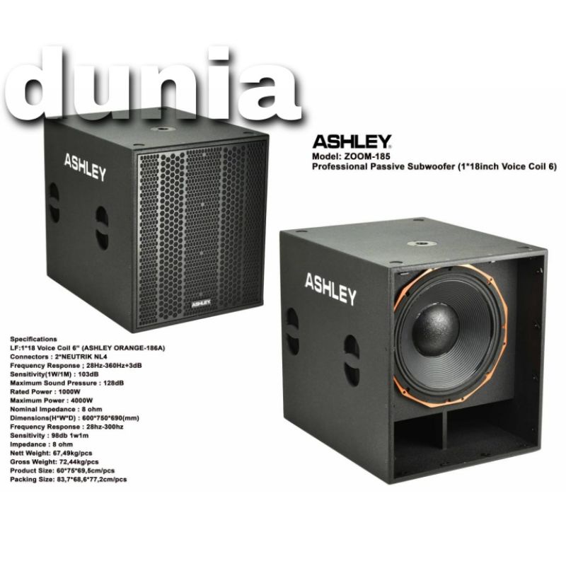 Subwoofer Pasif Ashley Zoom 185 Original Sub 18 inch Passive Zoom185