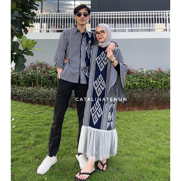 BAJU TENUN COUPLE DRESS KONDANGAN ALIYA DRESS LURIK NAVY