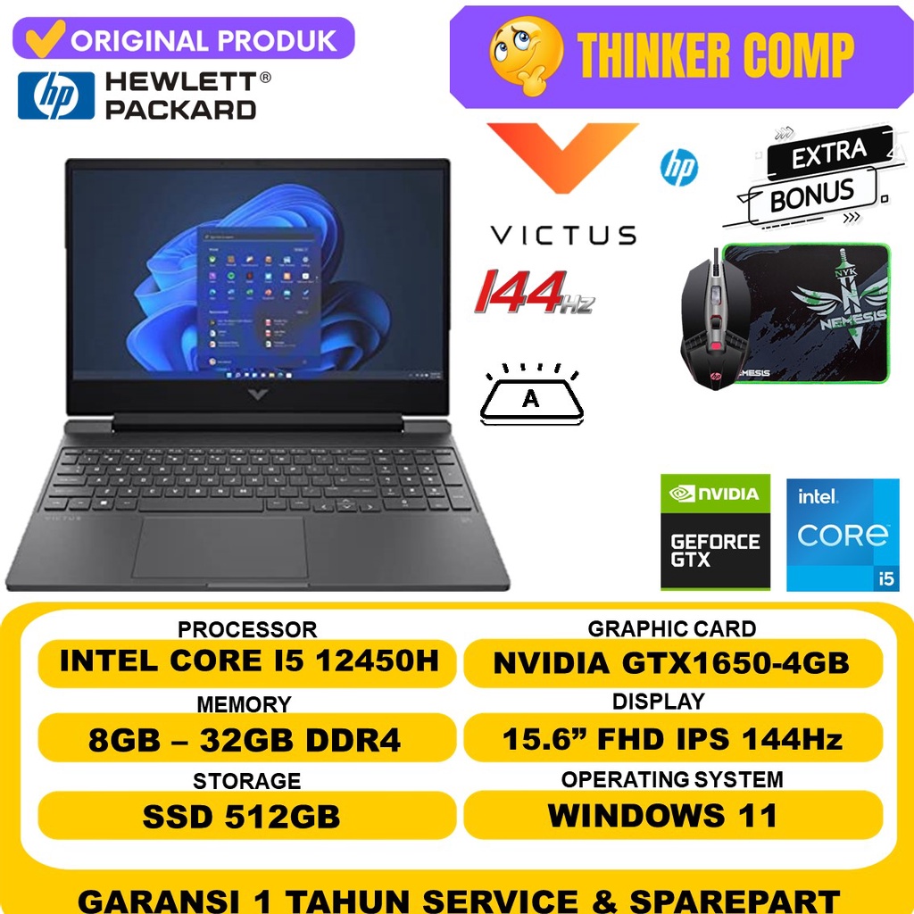 Laptop Gaming HP Victus 15 Ryzen 5 5600H 32GB 1TB SSD GTX1650 FHD IPS 144Hz Windows Original