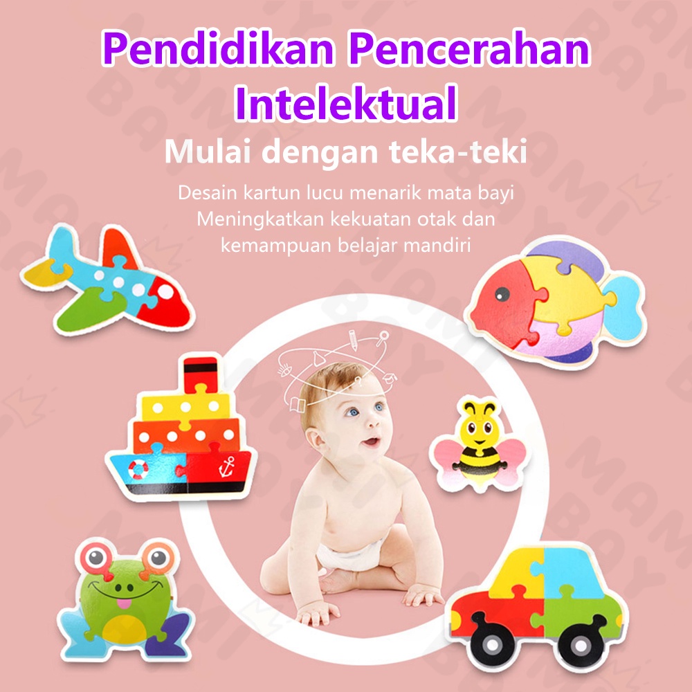 Mamibayi Puzzle kayu hewan mainan edukasi anak puzzle transportasi wooden toys