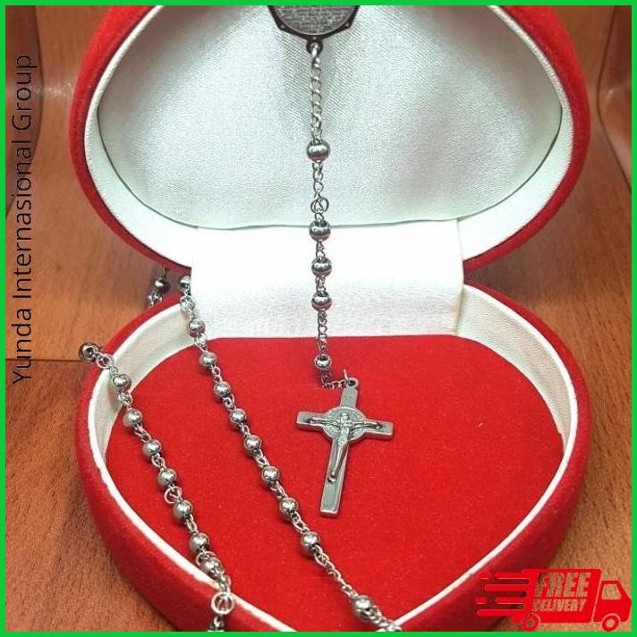 Kalung Rosario Besi Putih Ambon Motiv Persegi 8 Doa Bapa Kami 5Ml Dijamin Puas
