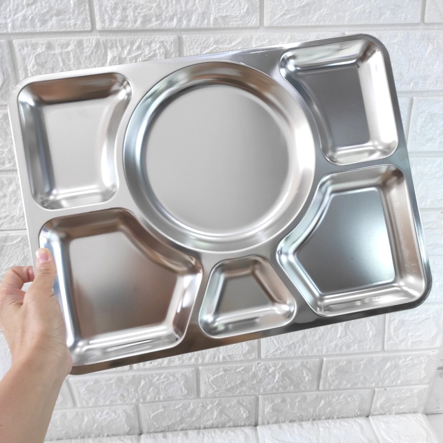 Piring Makan Sekat Stainless Food Mesh Tray Nampan Skat Kotak Persegi