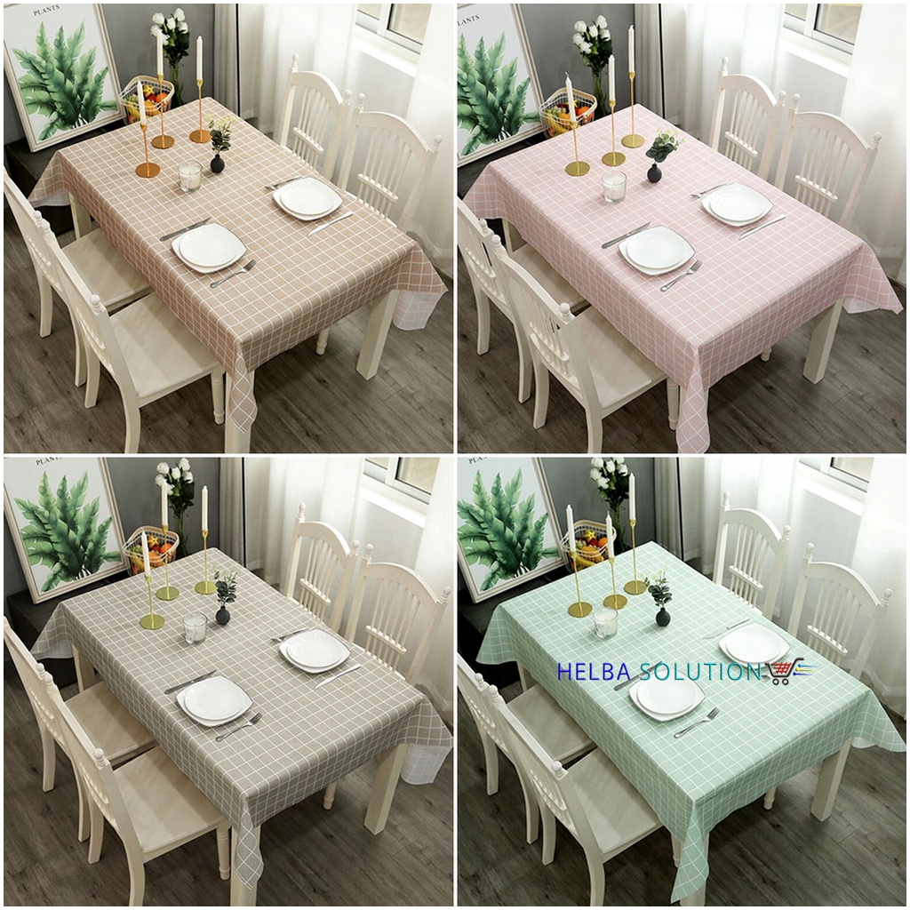 Taplak Meja Makan Aesthetic Anti Air Alas Meja Ruang Tamu Kotak kotak ESTETIK Plastik PEVA Table Cloth Waterproof