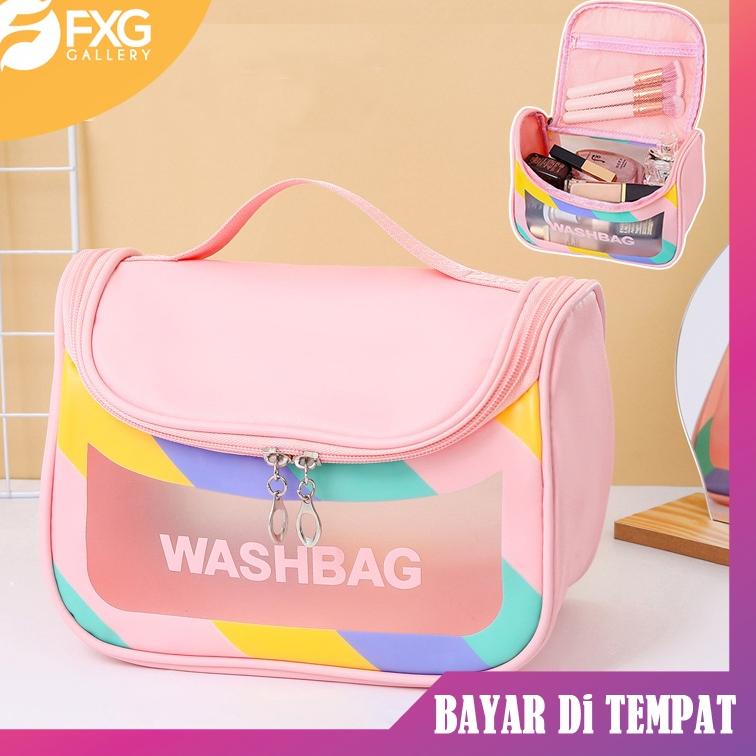 >D2289) ⭐⭐⭐⭐⭐ FXG - Tas Kosmetik Travel Premium WashBag Transparan Anti Air Pounch Make UP TK08