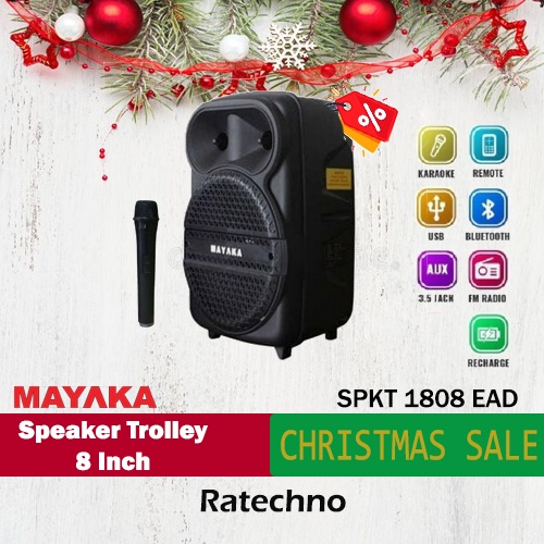 Speaker Portable Trolley 8inch wireless speaker bluetooth mayaka spkt 1808 ead