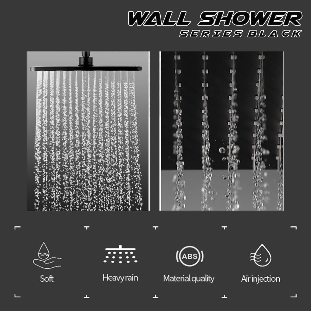 (SerbaSerbi)Wall Shower Tiang Tanam Kepala Shower Tembok Hitam