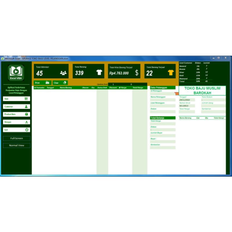 Aplikasi Toko Baju ExcelVba