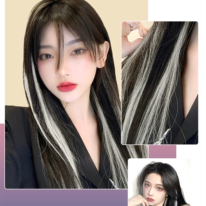 [COD Tangding] Warna Gradien Gantung Pewarna Telinga Wig Potongan Rambut Wanita Gadis Rambut Lurus Ekstensi Wig 60cm