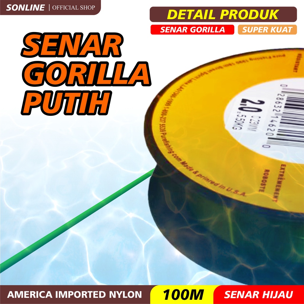 SONLINE Tali Pancing  Berkley Gorilla Tough Warna Hijau Lumut Senar Pancing Amerika 100m Super Kuat &amp; Tahan Bahan Nilon