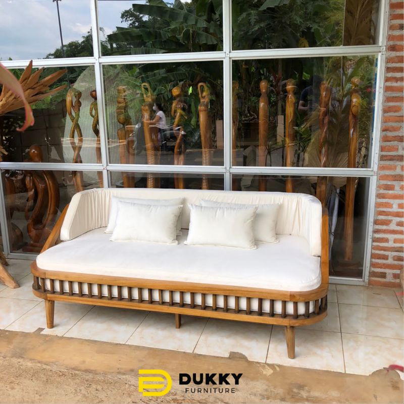 Kursi Soffa Sofa Bed Jari Ruang Tamu Teras Kantor Villa Vila Cafe Kayu Jati Minimalis Modern Nyaman 