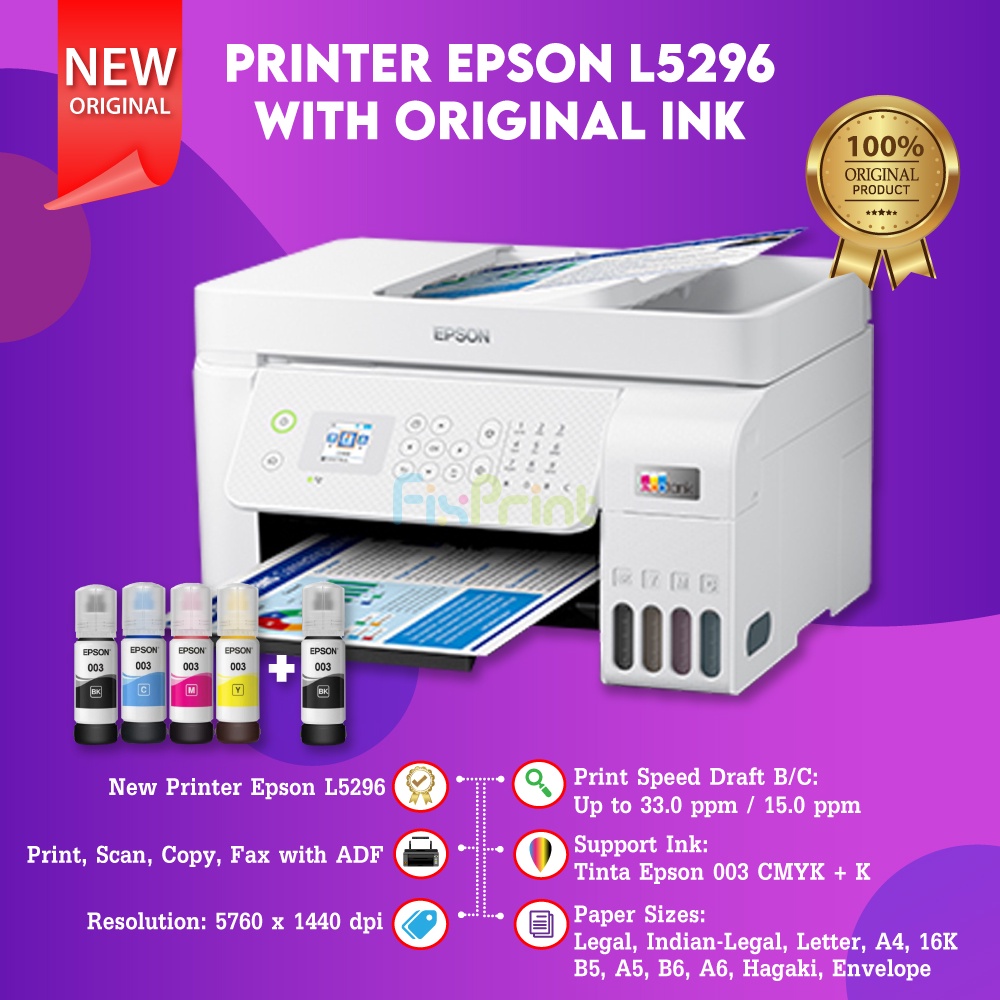 Printer Epson L5296 Wireless ( White ) All in One Ink Tank with ADF