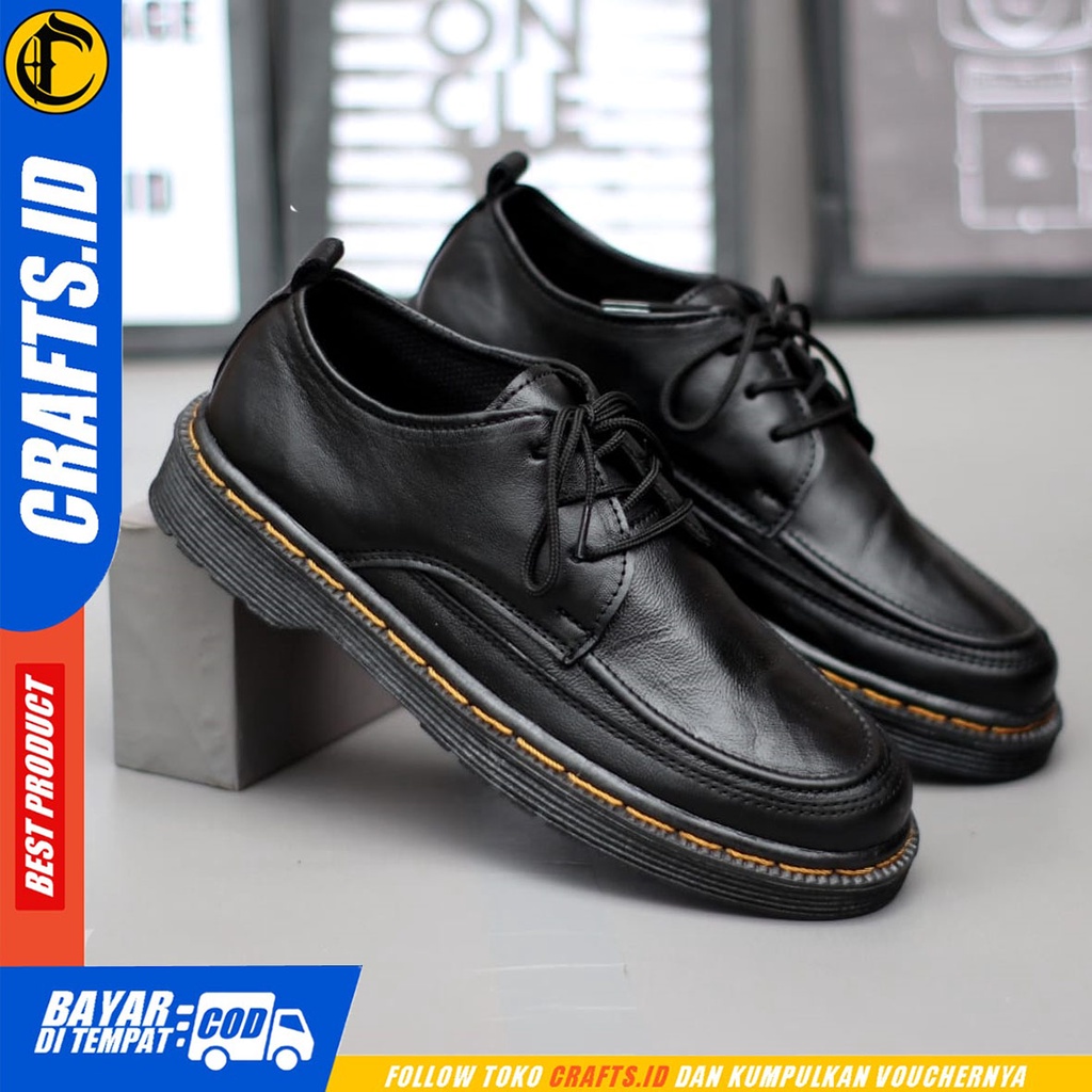 CRAFTS blacksun - Sepatu Pantofel Formal Docmart Low Boots Kulit Asli Kerja Pria Hitam