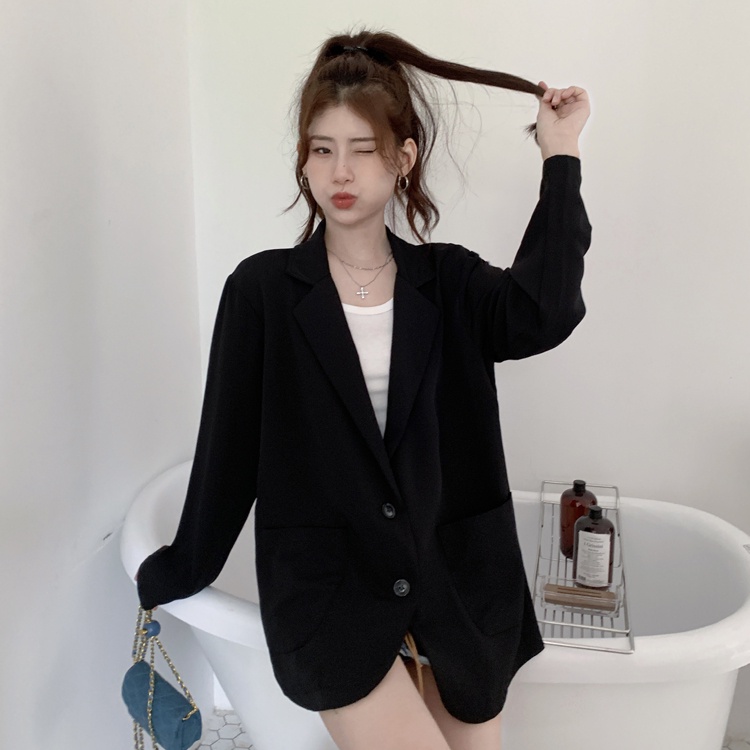 Blazer Korean Style Lengan Panjang Outer Polos Blezer Hitam