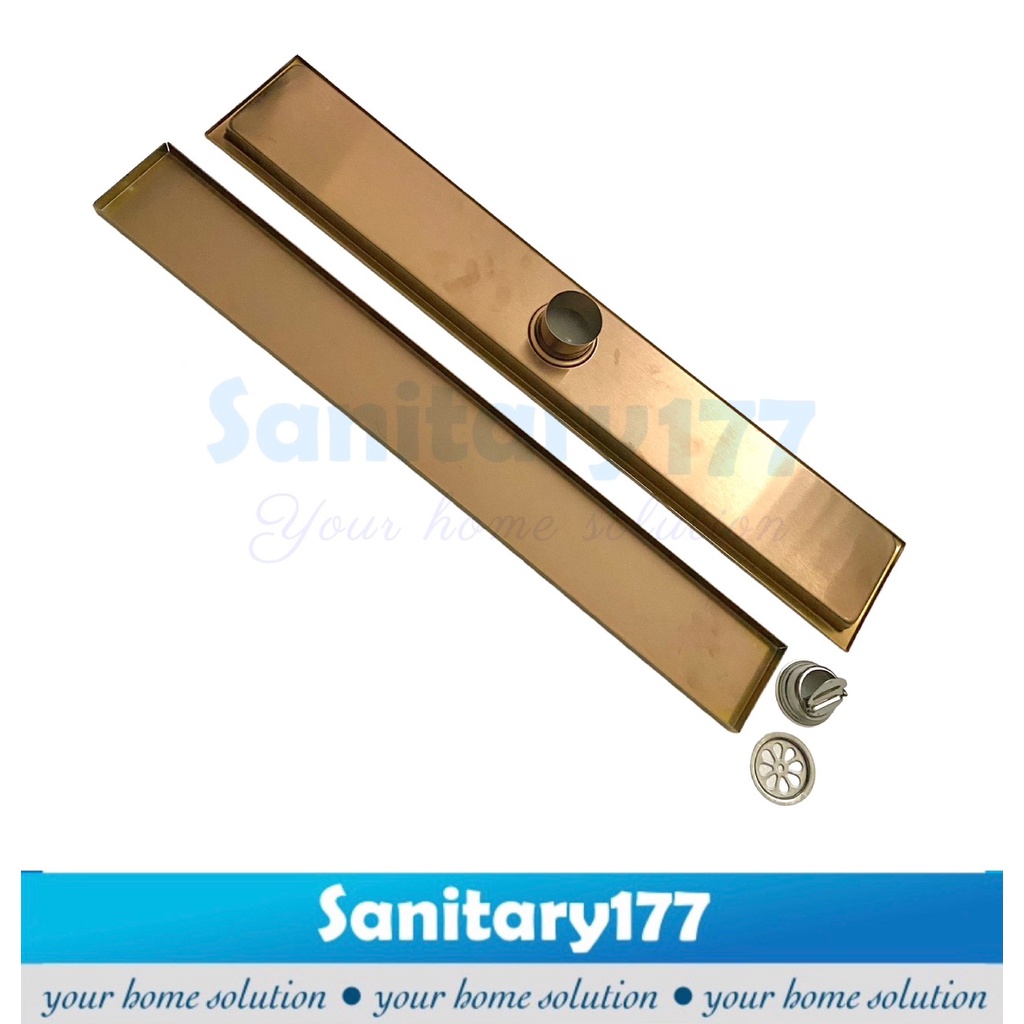 Saringan Got stainless 304 ROSEGOLD Panjang 10x60 cm -Floor tile smart Drain long insert 60cm 30cm 10x30 cm stenlis pink rose gold pembuangan air mandi anti bau kecoa tikus drainer