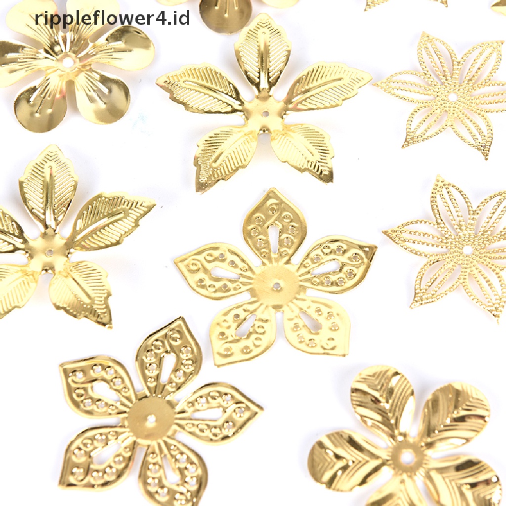 {rippleflower4.id} 50pcs/set Vintage Logam Bunga Kerawang Slice Ch Perhiasan Temuan Kerajinan DIY~