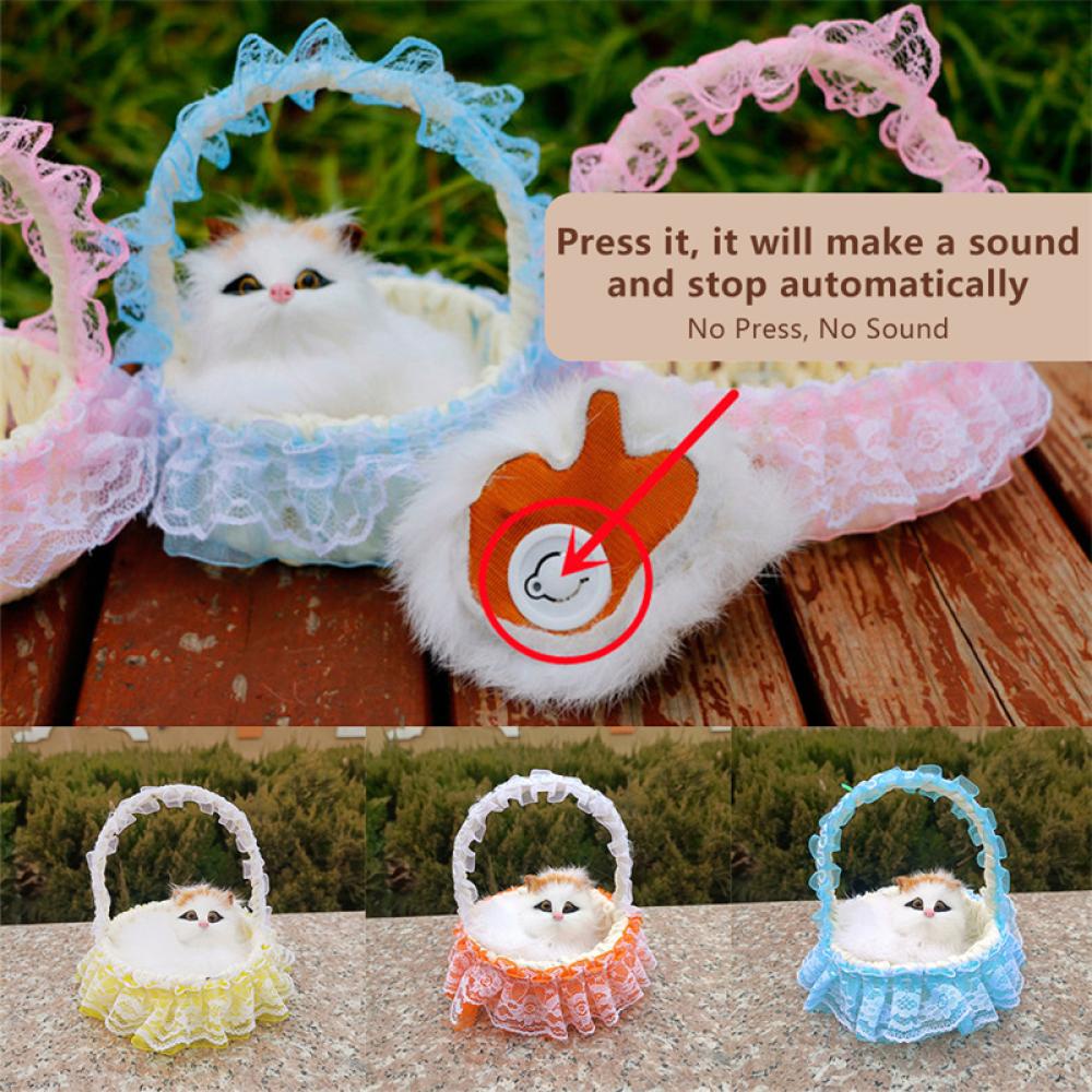 Timekey Simulasi Kucing Keranjang Gantung Model Mainan Mewah Dapat Bunyi Hewan Statis Boneka Mainan Dekorasi Rumah Pesta Festival Mainan Anak L4W3