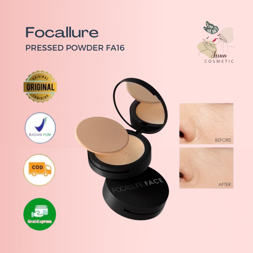 FOCALLURE Oil-control Pressed Powder With Sponge Matte Bedak Padat 3 Colours