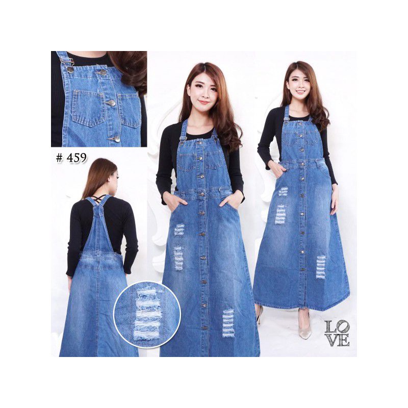ORIGINAL BAJU ROK LONG DRESS GAMIS OVERALL OTTO TERUSAN KODOK MONYET PANJANG BAHAN JEANS DENIM TEBAL