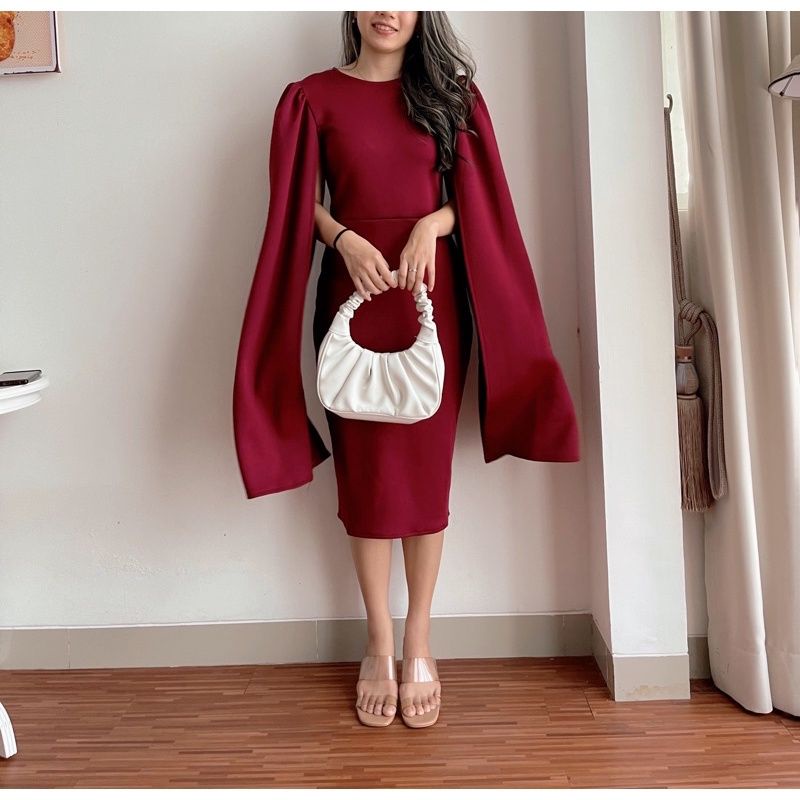 Cape Midi Dress Casual Korean Style