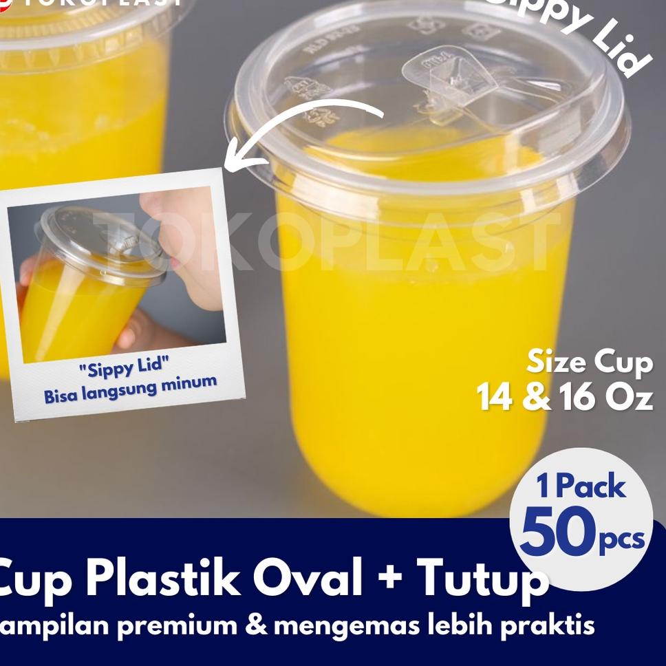 FLASH SALE GELAS CUP MINUMAN OVAL 12 - 14 -16 - 18 OZ CUP MINUMAN KEKINIAN PLASTIK PLUS TUTUP UNIK S
