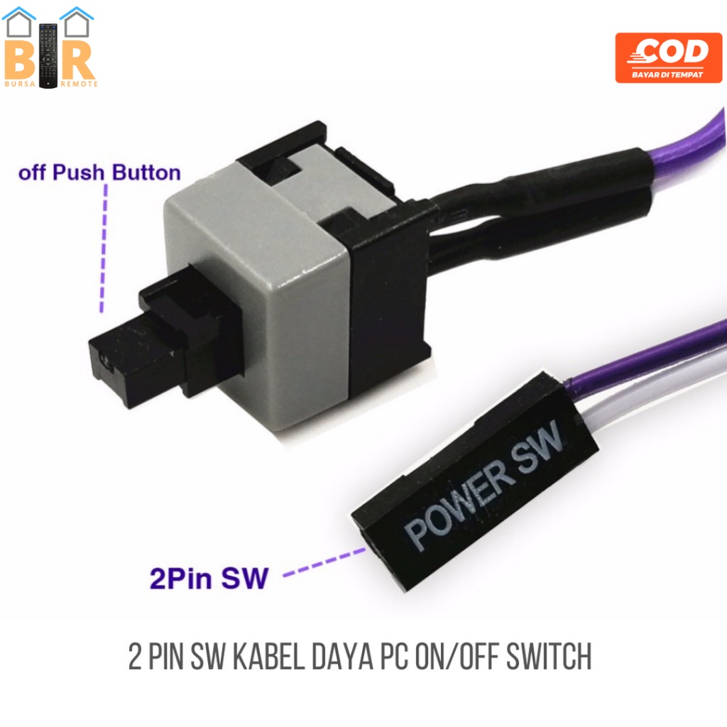 Kabel Power Komputer Pc ATX Tombol ON / OFF 2 Pin 50 cm SW Switch Kabel Listrik Re-Start Switch Cable