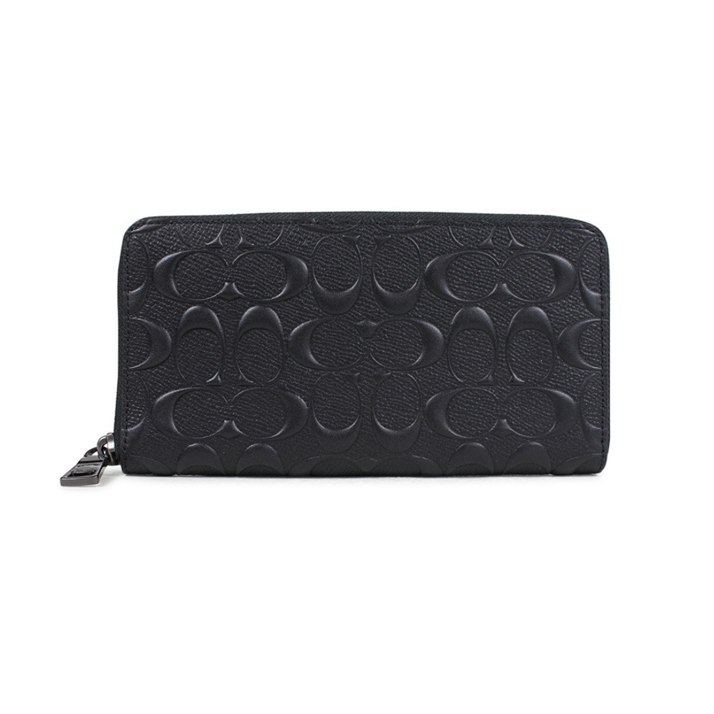 Coach Accordion Long Wallet Zipper Black Embossed