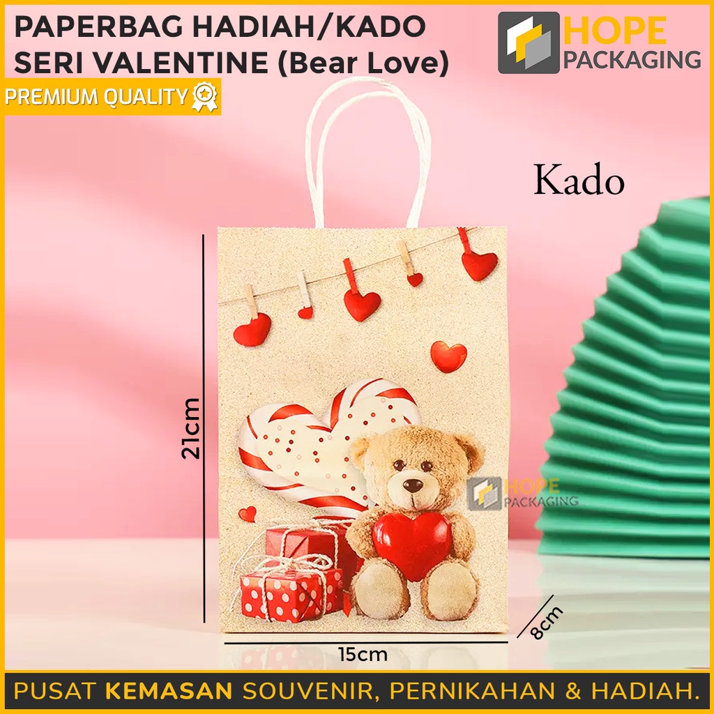 [ ISI 3 PCS ] PaperBag Hadiah Kado Bear Love S 21x15x8 cm / Paper Bag Tas kertas